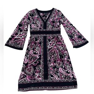 INC International Concepts black pink EUC Paisley Long sleeve Midi Dress S used